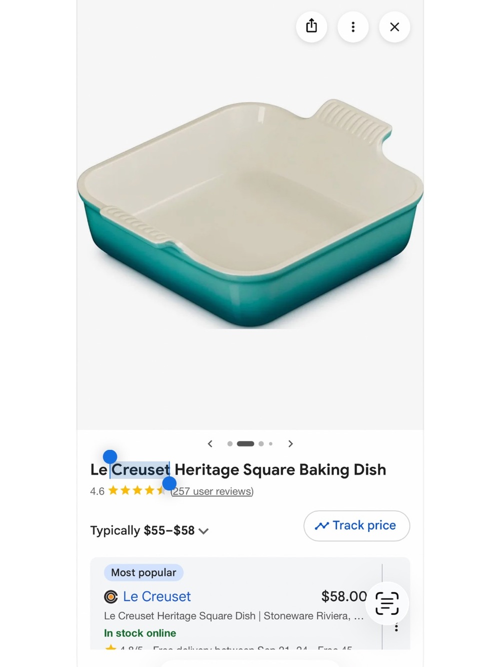 Le Creuset Square Baking Dish with Cream Interior